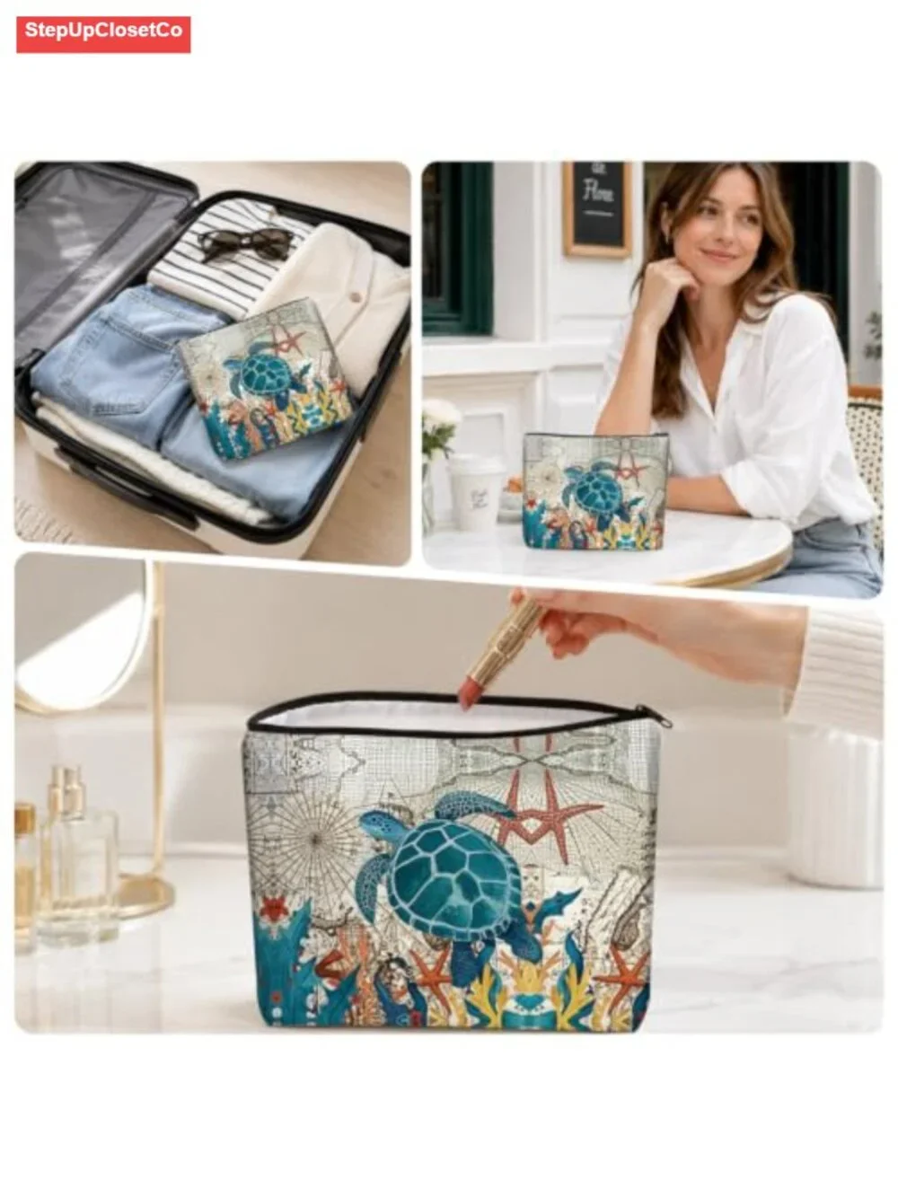 Large Canvas Travel Makeup Bag with Zipper Lining Cosmetics Pouch